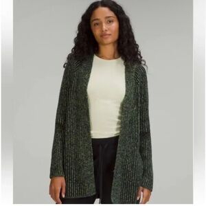 Lululemon Women’s Green Black Marled Ribbed Knit Open Front  Cardigan Sweater 6